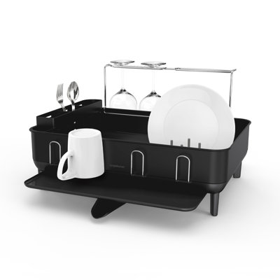 simplehuman Kitchen Dish Drying Rack with Swivel Spout, Fingerprint-Proof Stainless Steel Frame