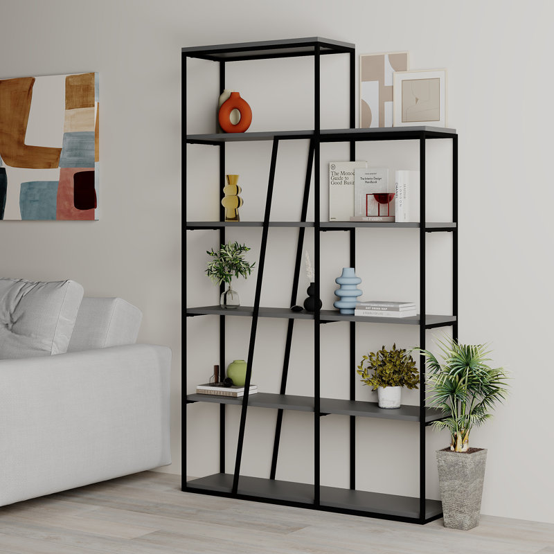 Aires Freestanding Bookcase 5-Tier Display Shelf with Metal Frame, Antracite