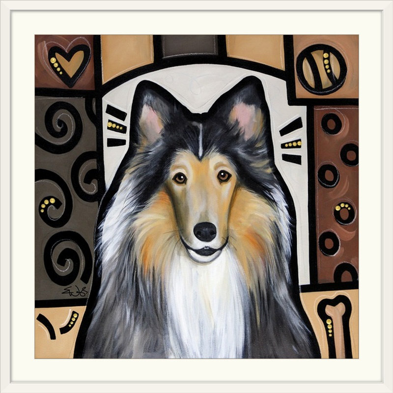 Collie Pop Art par Dunadry - impression d'art graphique, H 38 po x l 38 po x P 1 po, Cadre blanc