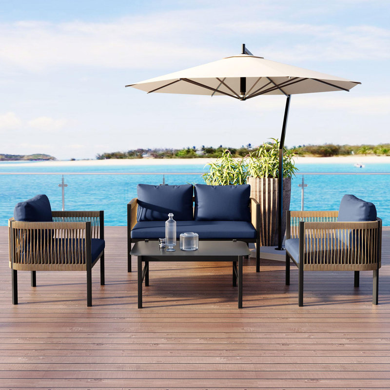 Solstice Outdoor 4-Piece Sofa Seating Group with Cushions, Navy Blue