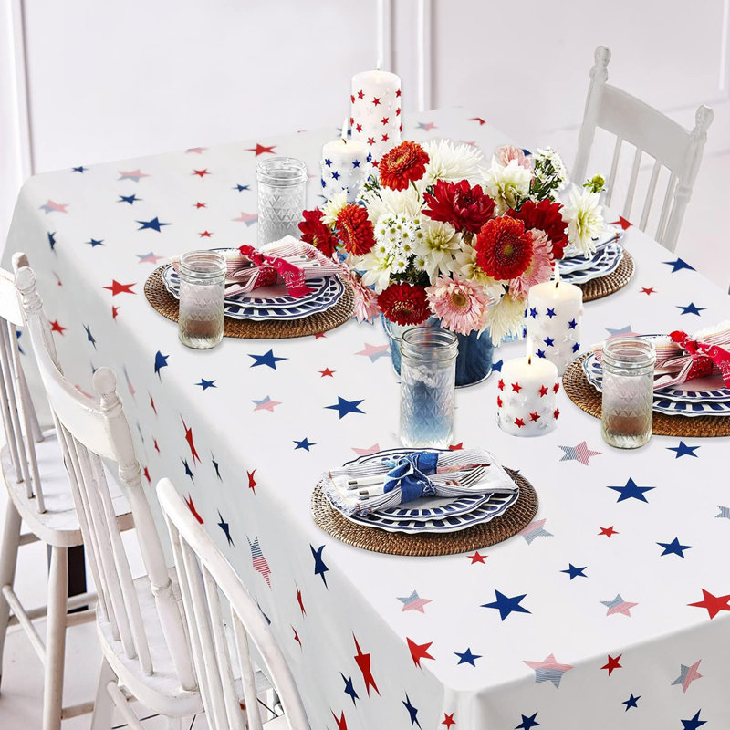 1 Panel Patriotic Round Tablecloth - Waterproof Spillproof Stain Resistant Star Patterned Washable Table Cloth for Holiday Picnic Party