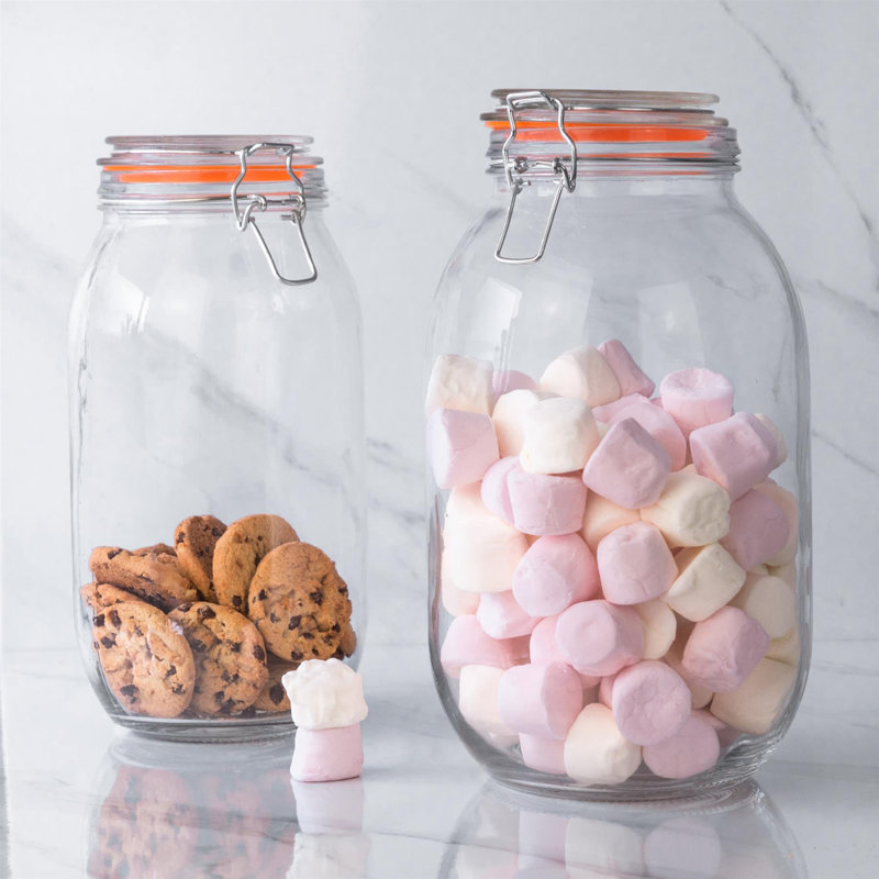 Argon Tableware - Glass Storage Jars, 25cm H x 12cm W x 12cm D, White/Clear