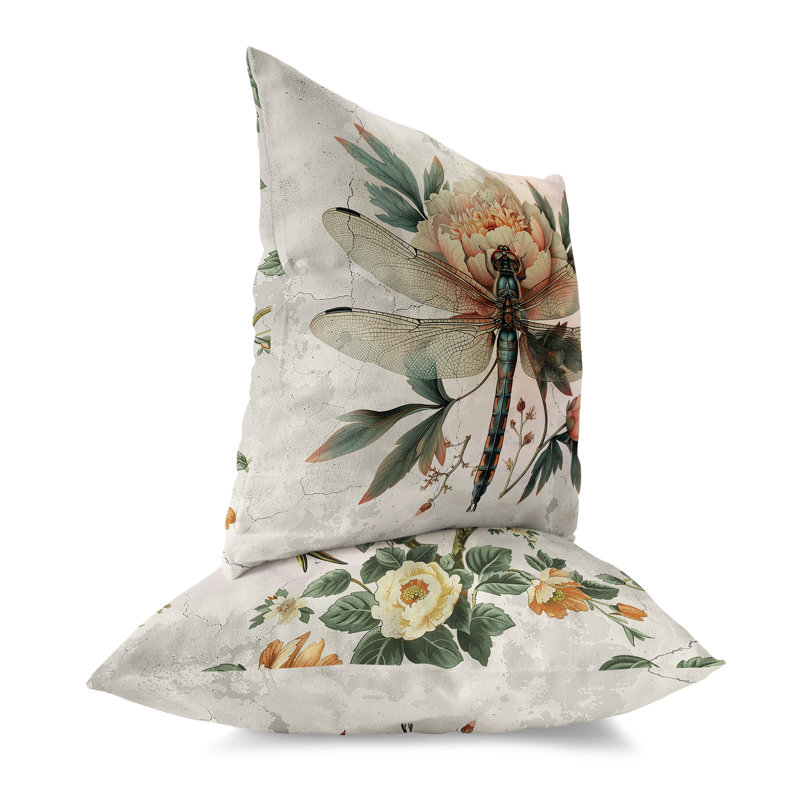 Coussin Dragonfly Symphony, H 16 po x l 16 po, Vert / orange