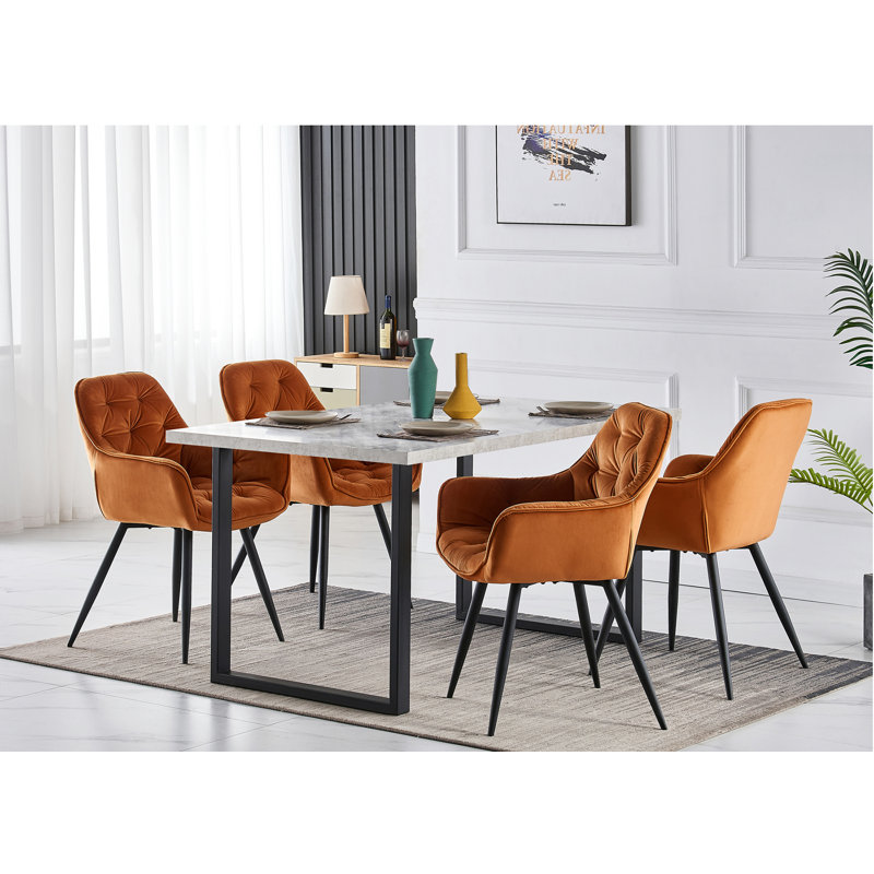 Runkle Upholstered Velvet Dining Chair with Arm, Orange