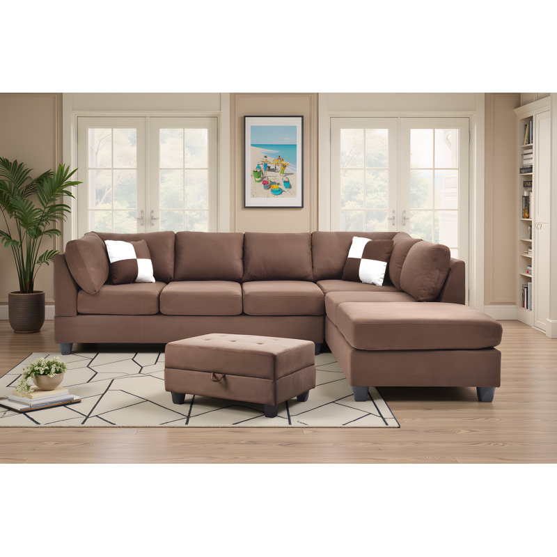 Canapé modulaire avec repose-pieds Radwa, Chocolat
