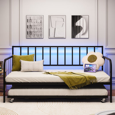 Space - Saving Twin Daybed With Trundle, Black Metal Bed Frame, Corrosion And Robust, Under Storage, Fits Different Room Designs Nicely, Fast Assembly Effort Stable, Blends Well Decor, Effortless
