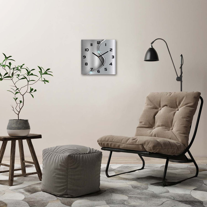 Glass Wall Clock, Black/Silver/Blue
