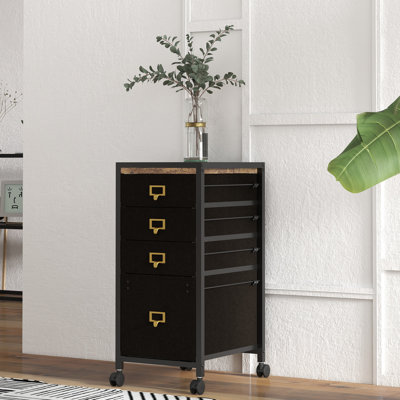Classeur mobile en tissu pour bureau personnel - Classeur vertical à 2 tiroirs avec roulettes, rangement sous le bureau, pour format lettre / A4, noir