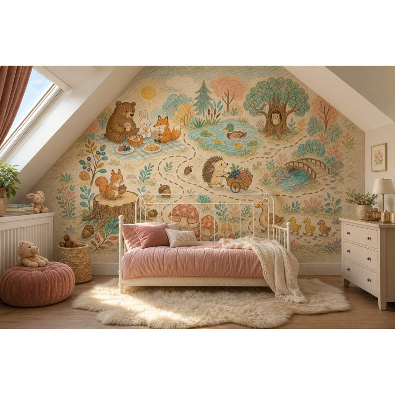 Papier peint animaux Woodland, 120 po x 96 po, Peler et coller