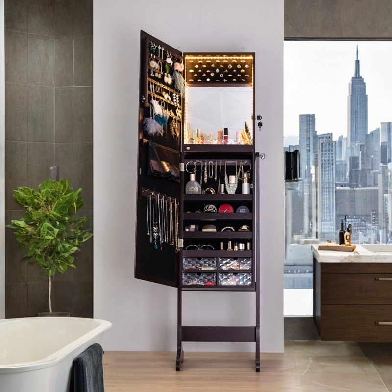 Armoire à bijoux avec miroir Dharmendr, Blanc et brun