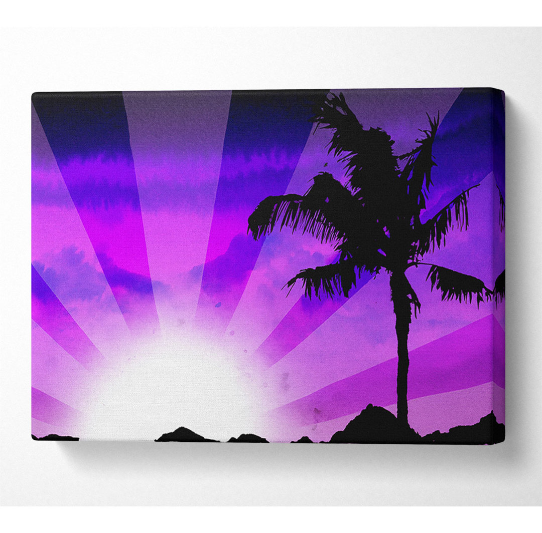 Purple Palmtree Sunrays - Leinwanddrucke auf Leinwand