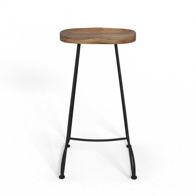 Rustic Black Elm Wood 30" Saddle Bar Stool, Set of 2