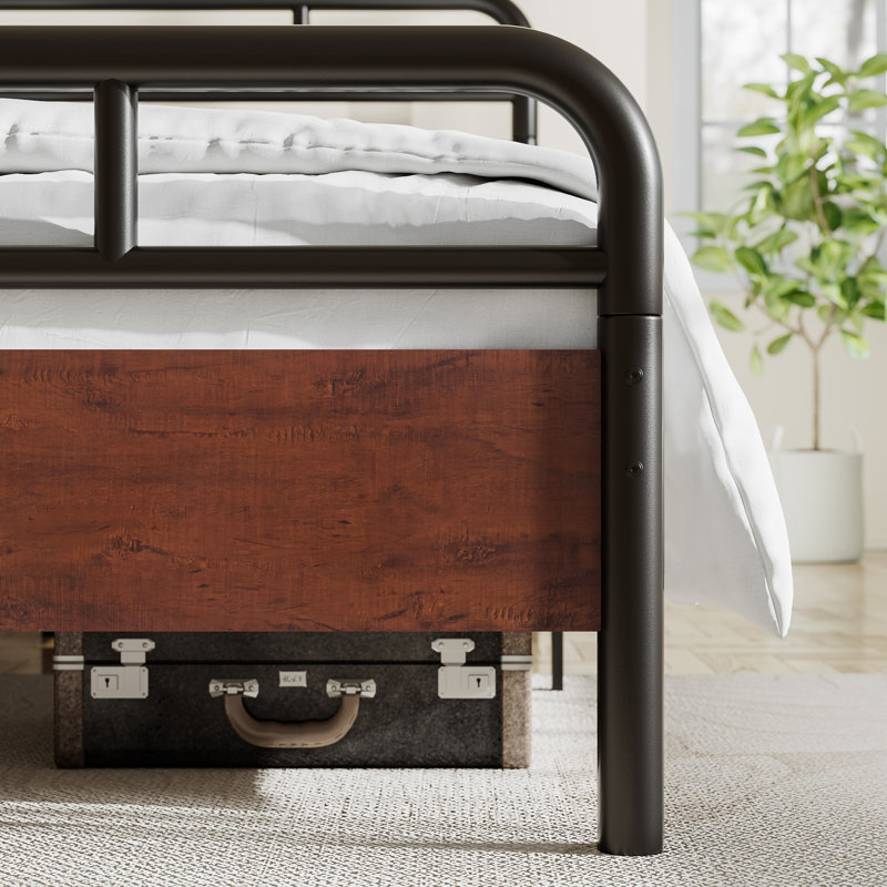 Dejania Metal Platform Bed Frame with Wooden Headboard and Footboard, King, Dark Brown