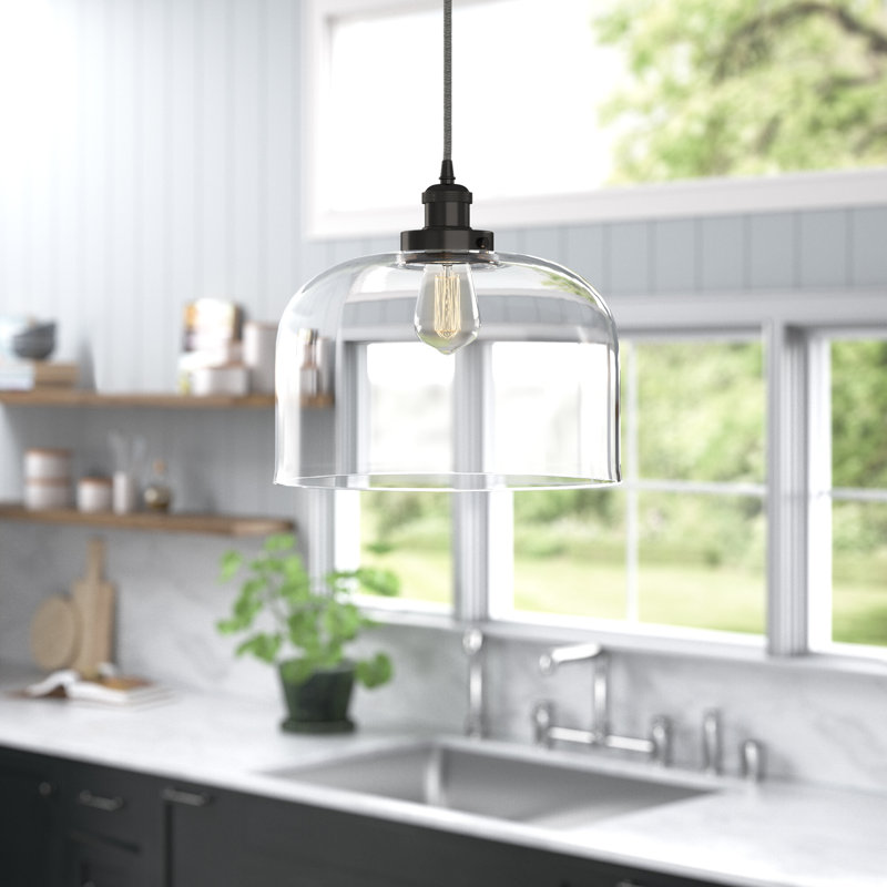 Pamelia 12" W 1-Light Dimmable Mini Pendant, Clear, LED, Oil Rubbed Bronze