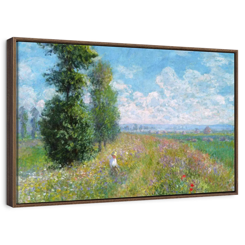 Pré avec peupliers, 46 po x 31 po, Cadre flottant noyer