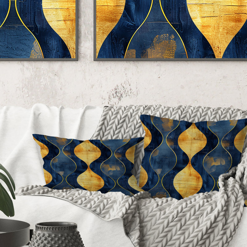 Blue Ogee Patterns X - Midcentury Throw Pillow, 16"H x 16"W