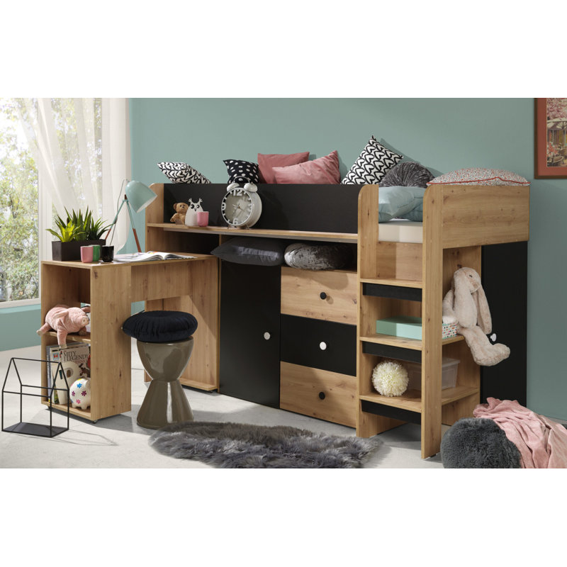 Loft Bed Carty, Artisan Oak/Black