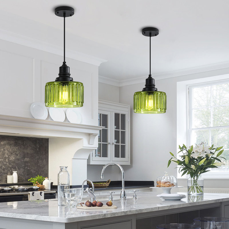 2-Light Vintage Pendant Lights Kitchen Island, Glass Kitchen Pendant Lighting, Vert