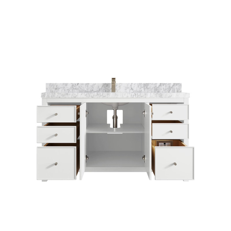 Meuble-lavabo simple 60 po avec plateau Chicago, Marbre de Carrare