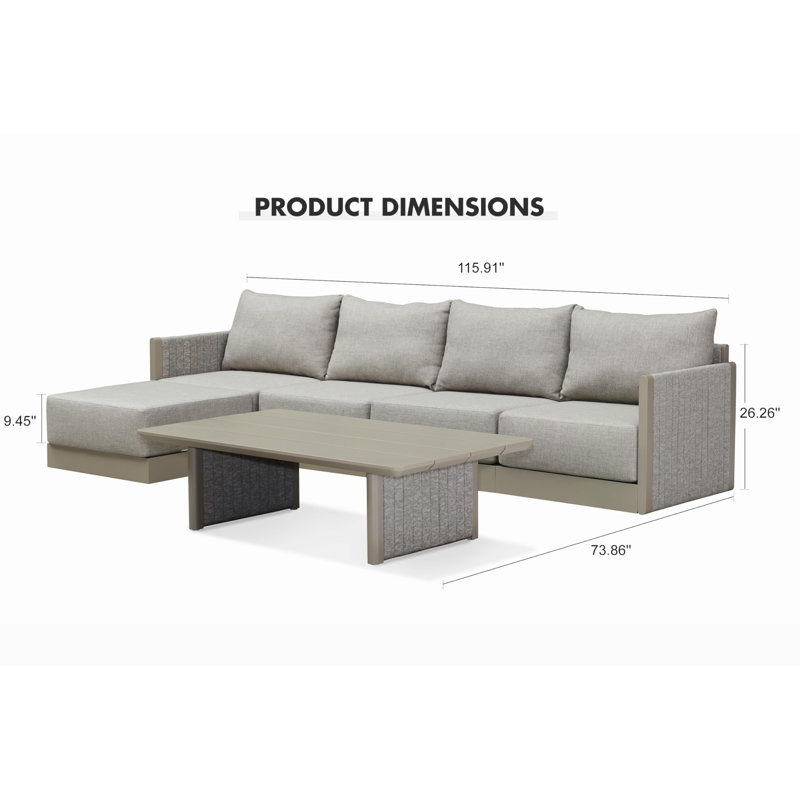 Ensemble de mobilier de patio Ensemble de conversation extérieur en forme de L 6 pièces avec table basse Canapé de patio en corde de polypropylène, avec coussins et table
