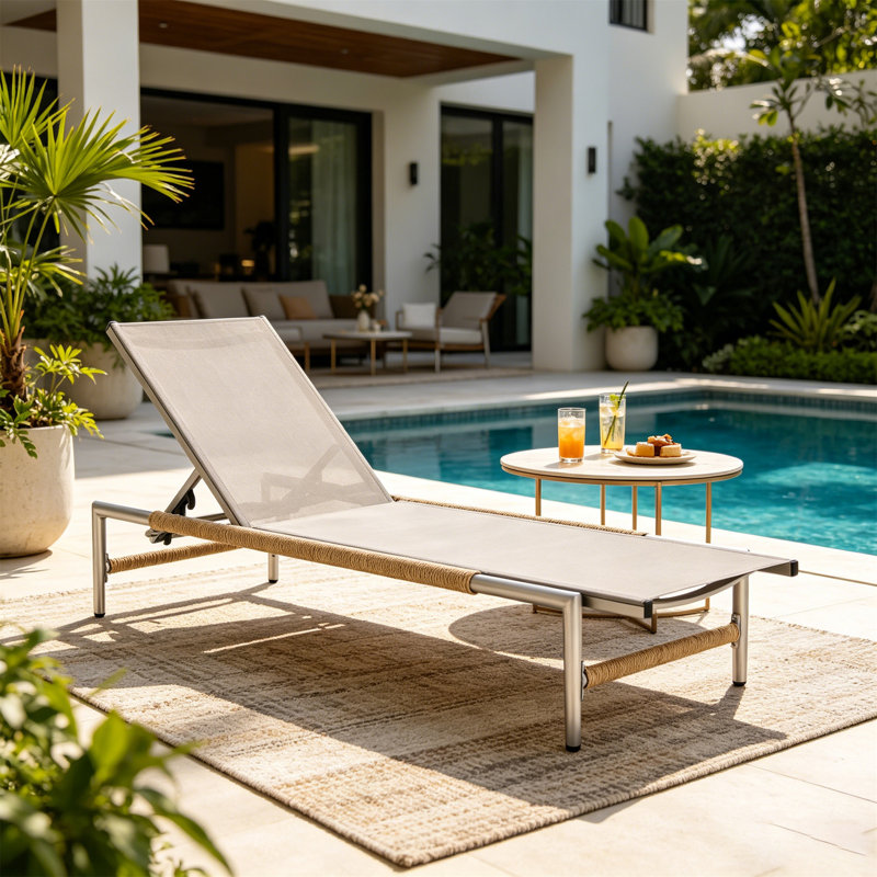 Chaise longue d'extérieur Hargrove Aluminun, siège extérieur en filet, 1 pièce