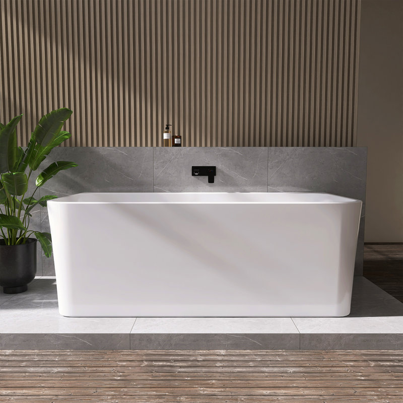 Lilac 67" x 32" Freestanding Acrylic Air Soaking Bathtub in Glossy White with Drain and Overflow