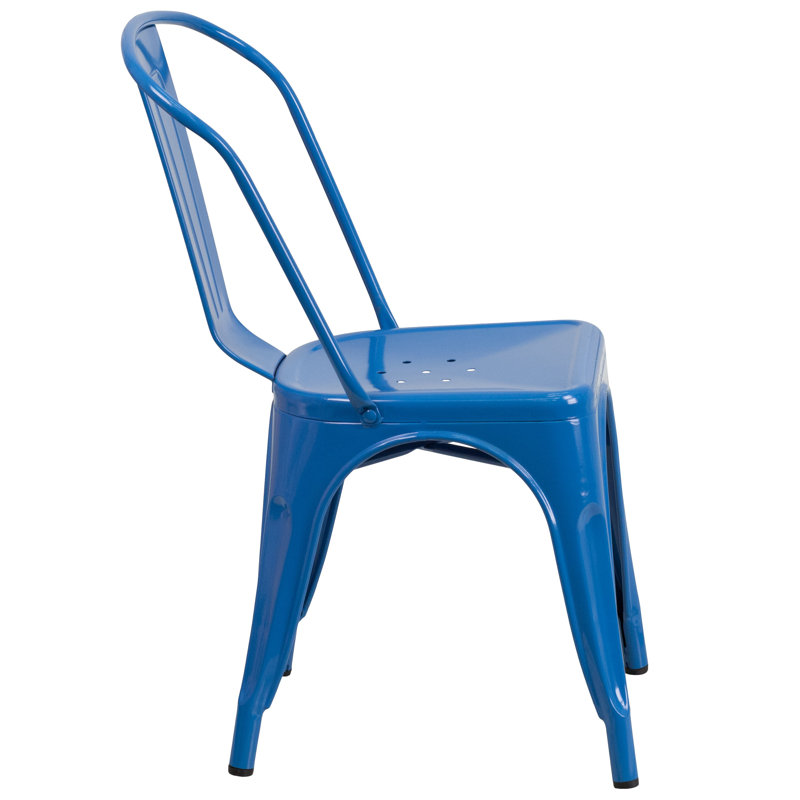 Luke Blue Metal Indoor-Outdoor Stackable Bistro Chairs, Set of 4