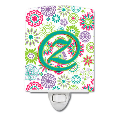 Éclairage de nuit en céramique fleurs initial