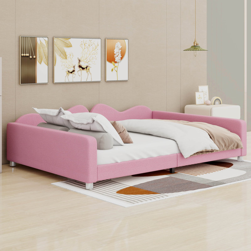 Canapé-lit en sherpa rembourré avec dossier en forme de nuage, Rose, Simple