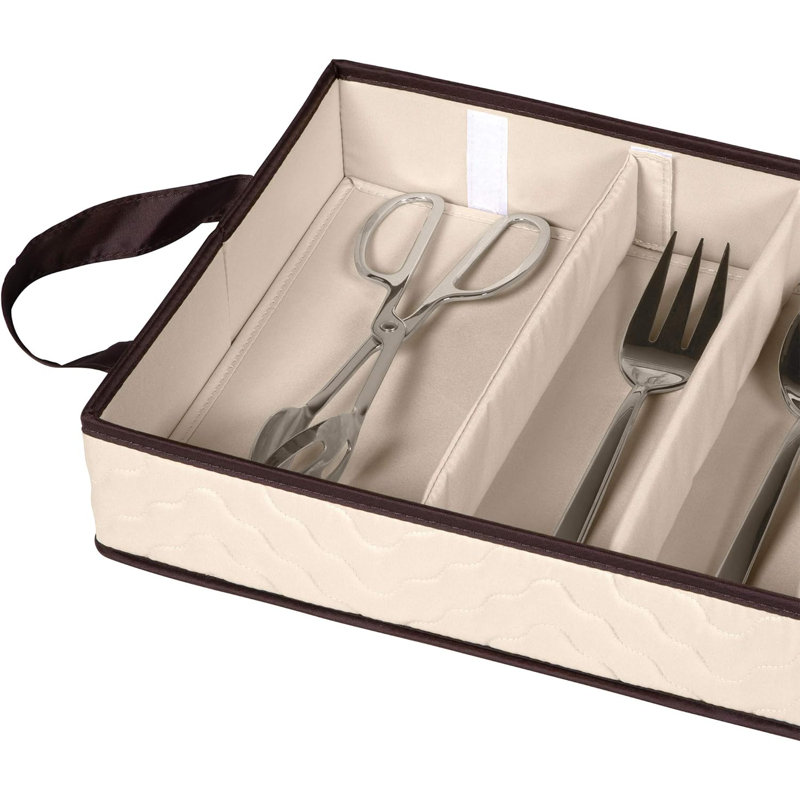 Flatware Storage Case For Cutlery - 5 Compartments, Removable Lid And Carry Handles