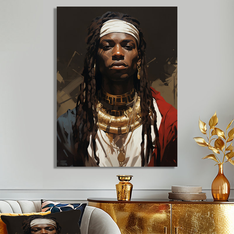 Portrait d'un homme royal africain - mode, art mural, salon, Toile tendue, H 32 po x l 24 po x P 1 po
