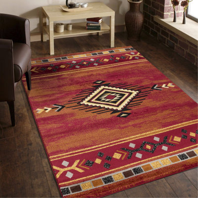 Tapis rouge de 1,60 m x 2,20 m, Tribes Gcyls4002, 100 % polypropylène, antitache, accessoire de sol Modern Home Addition 5 3 po x 7 po, antitache
