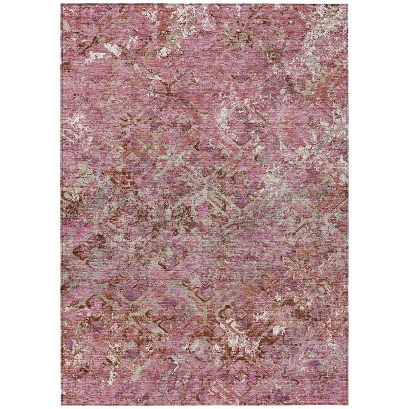 Tapis intérieur / extérieur 3 pi x 5 pi rose à motif géométrique lavable rosé et mauve
