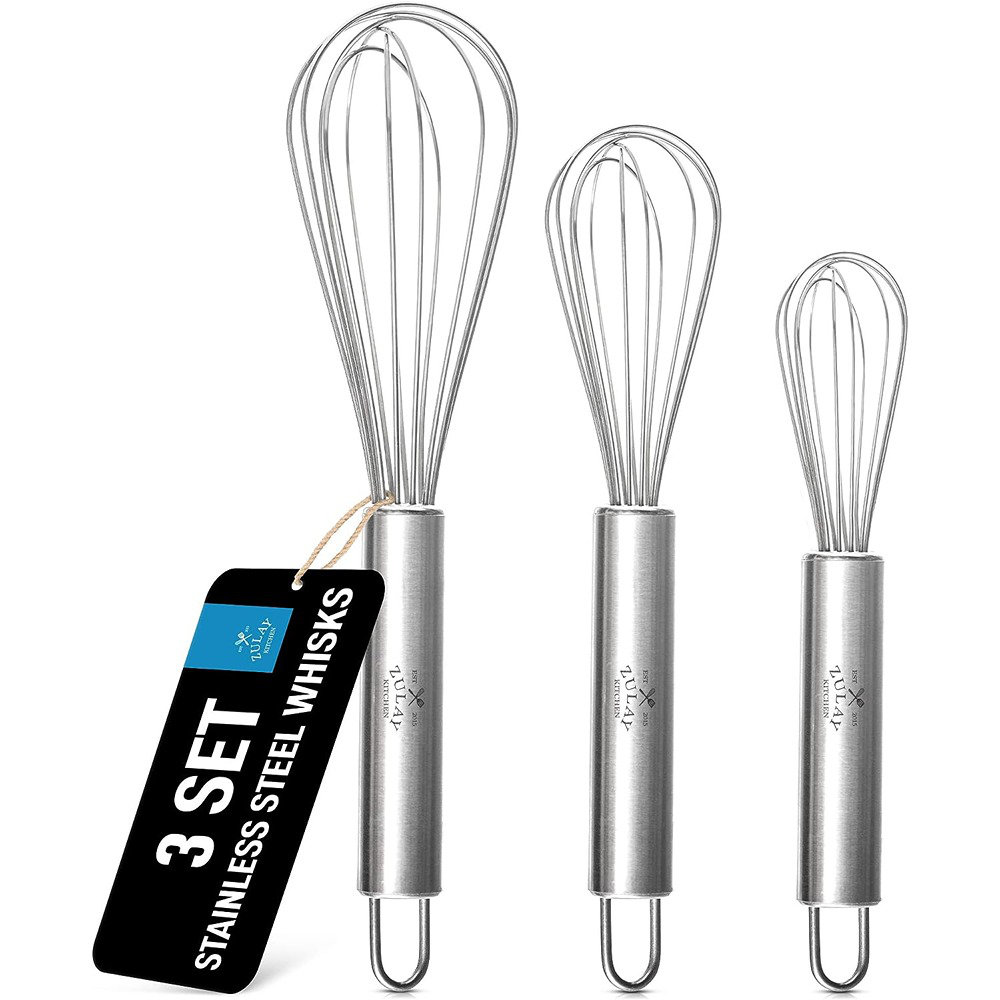 PREMIUM Stainless Steel Wire Whisk Durable Kitchen Manual Egg Beater (3  Pcs) Set