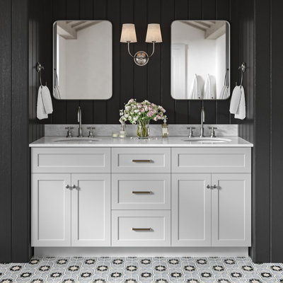 Partham 67" Freestanding Double Sink Vanity with Carrara Marble Top