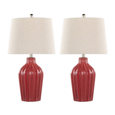 Ensemble de 2 lampes de table en céramique Rockwell 23 po, finition craquelée sauge avec abat-jour en lin blanc et quincaillerie en nickel poli Rockwell