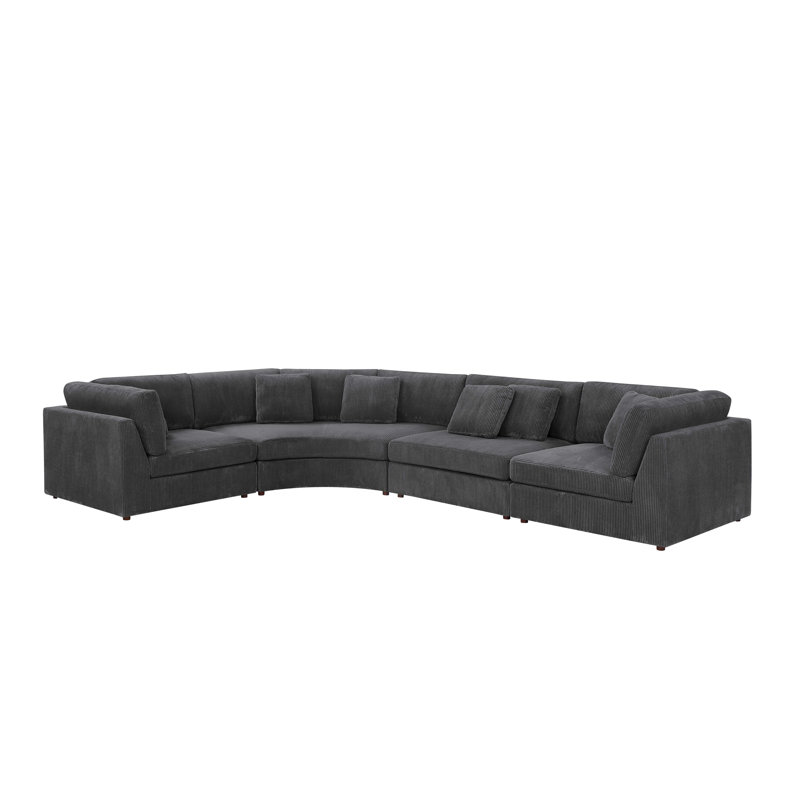 Canapé modulaire 4 pièces Bueford, Velours côtelé gris foncé