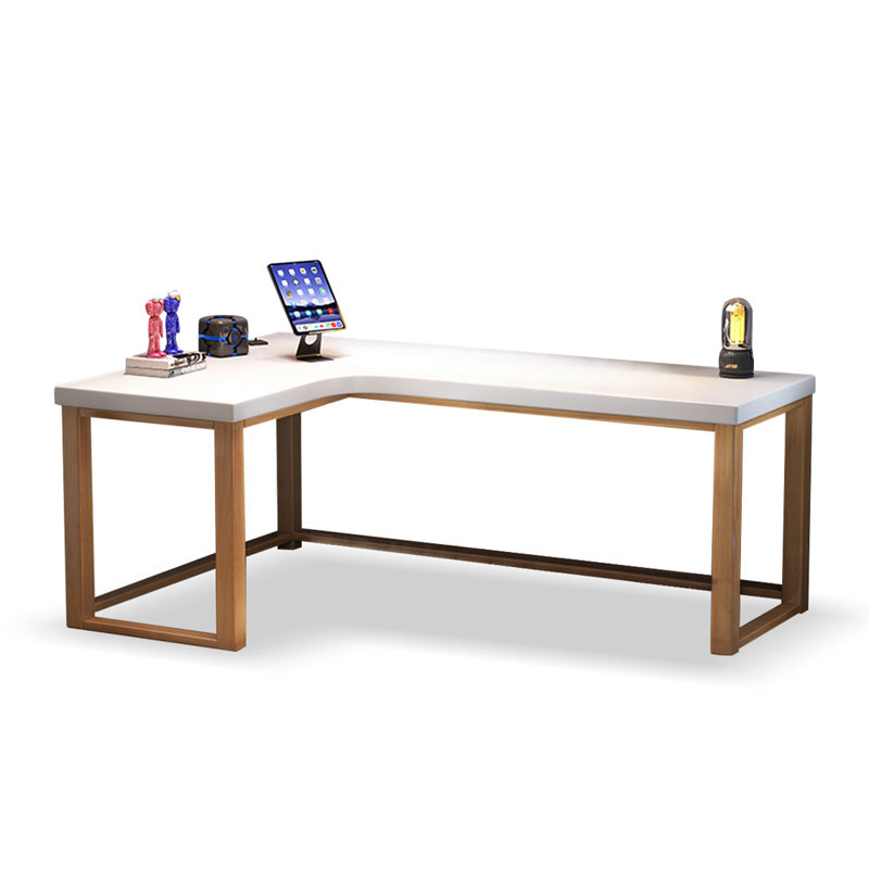 Rectangular Solid Wood desks, 29.33" H x 62.6" W x 47.24" D, Left Hand Return, Nut-Brown