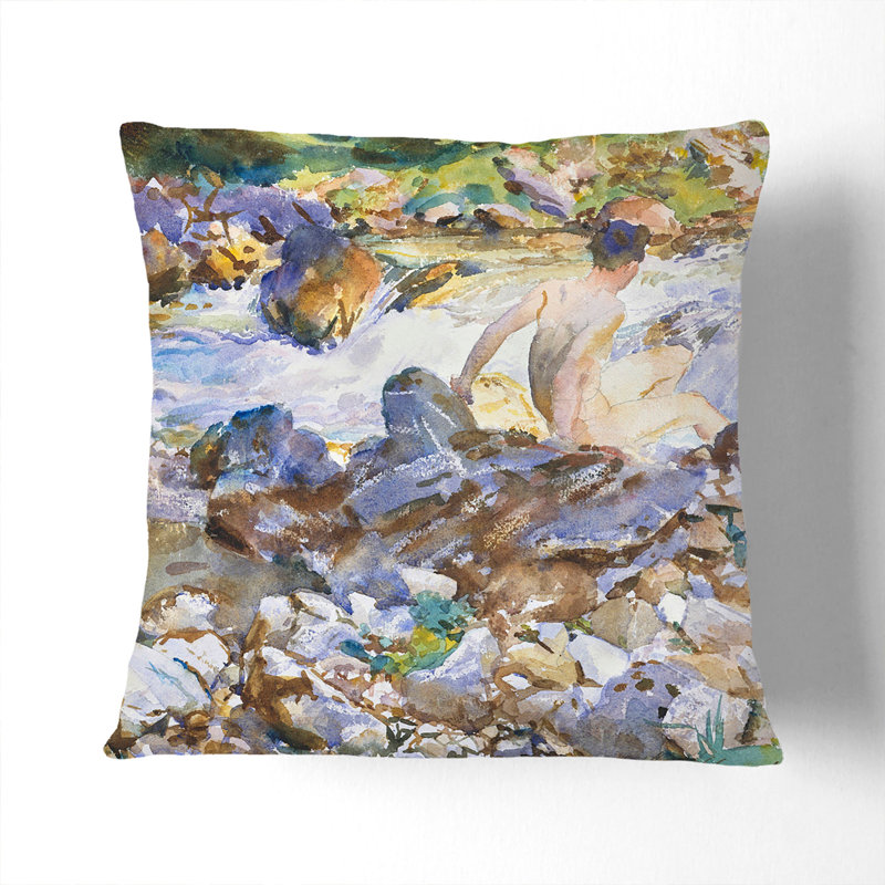 Mountain Stream By John Singer Sargent Square Throw Cushion, Stone, 55cm H x 55cm W x 20cm D