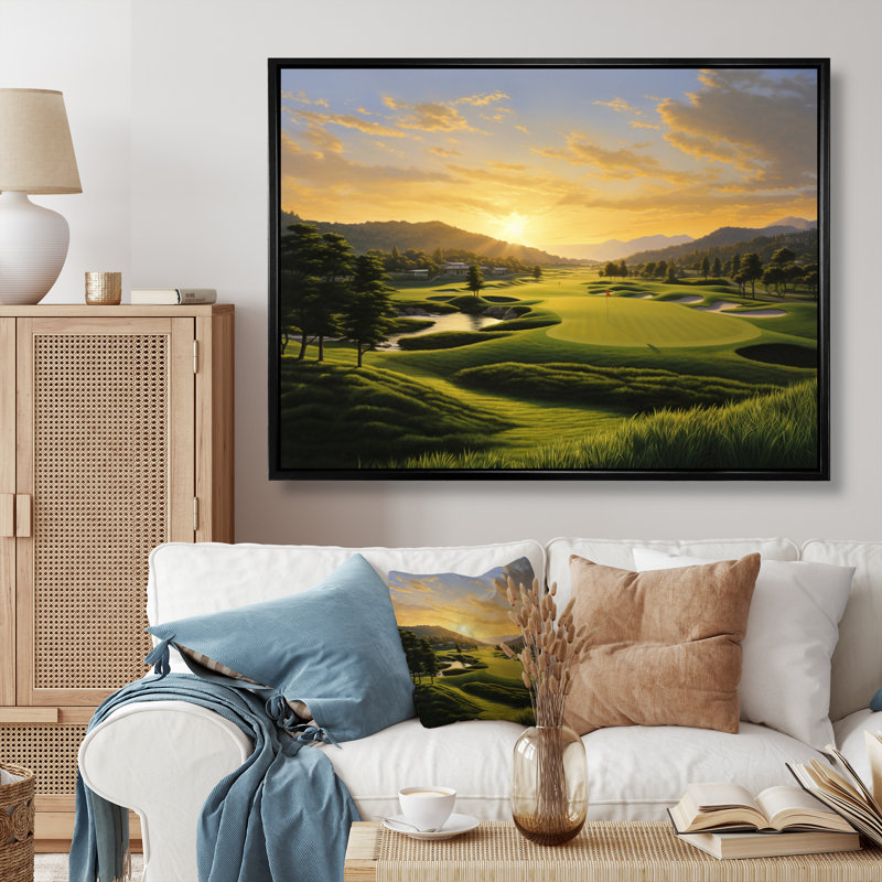 Golf Dawn On The Put I - Golf, reproduction d'art sur toile encadrée, H 30 po x l 40 po x P 1,5 po, Cadre flottant noir
