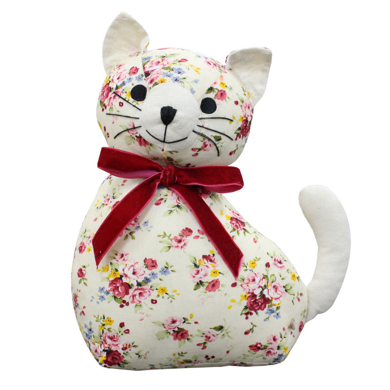 Floral Cat Fabric Door Stop