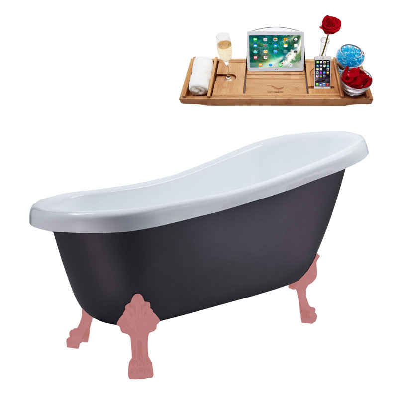 61'' x 27.6'' Soaking Acrylic Bathtub, Polished Chrome, Matte Pink