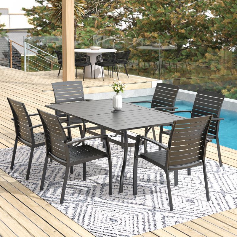 Ensemble repas rectangulaire pour 6 personnes 63 "avec chaises en aluminium Cannizzo