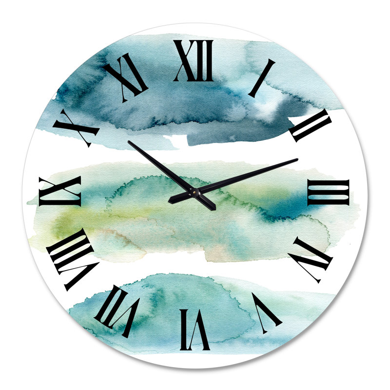 Blue and Green Clouds I - Horloge murale moderne, null