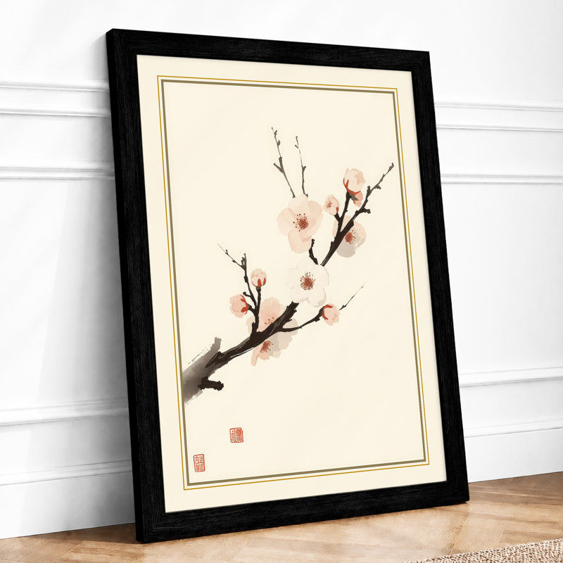 Spring Blossom Branch Japandi - Framed Print, A1 - 84.1 x 59.4 cm, Black
