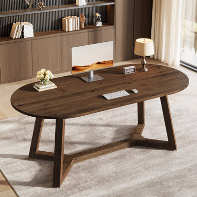 Bureau d'ordinateur de direction ovale 63 po avec plateau en bois massif et pieds