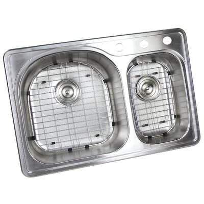 Topmount 33"" x 22"" Double Basin Drop-In Kitchen Sink -  eModern Decor, ALTO-7030-3-PK