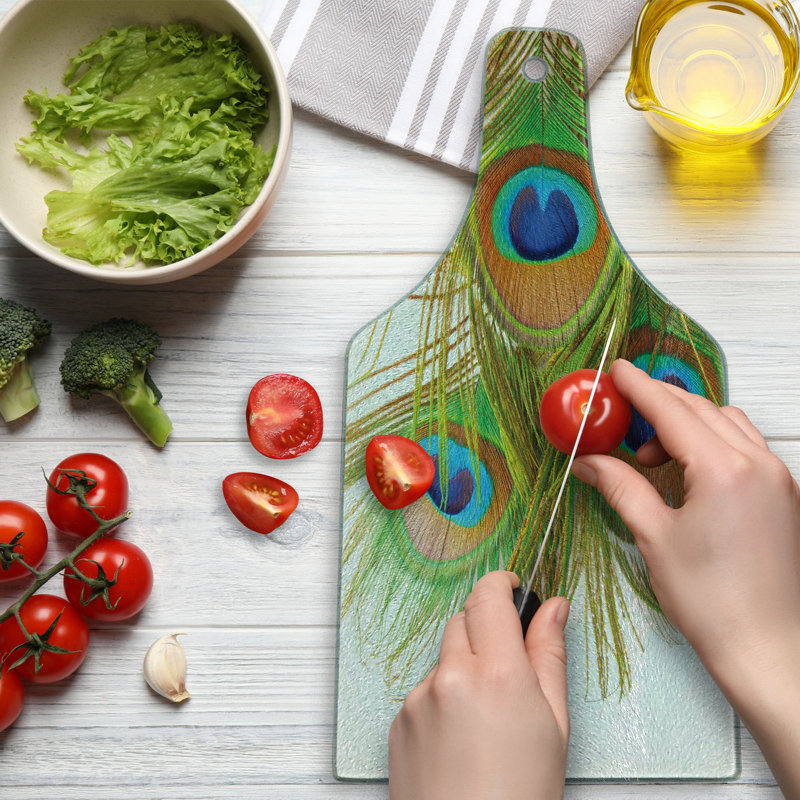 Peacock Feather Tempered Glass Cutting Board