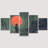 Japanese " Samurai Standing On Stairway In Night Forest With The Red Moon On Background " 5 - Pieces