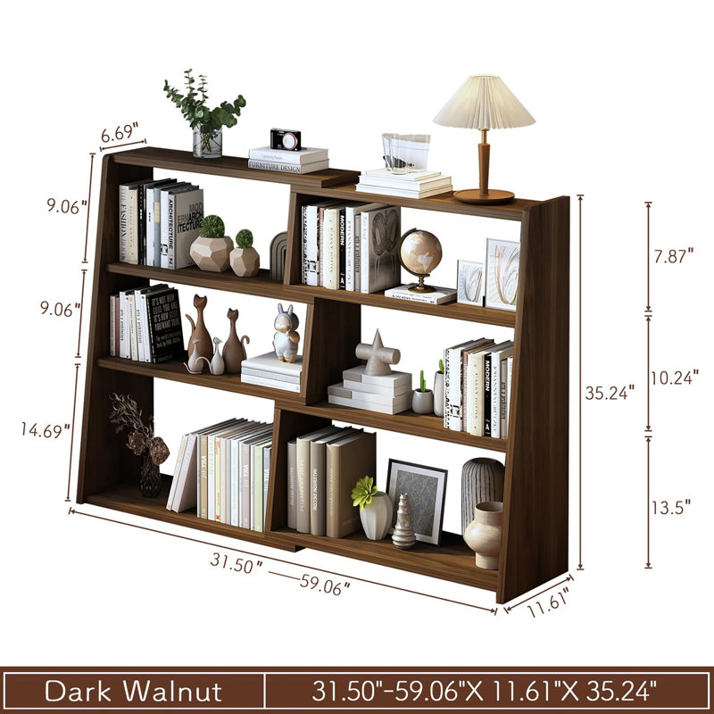 3-Tier Wooden Telescopic Ladder Bookshelf, Dark Walnut